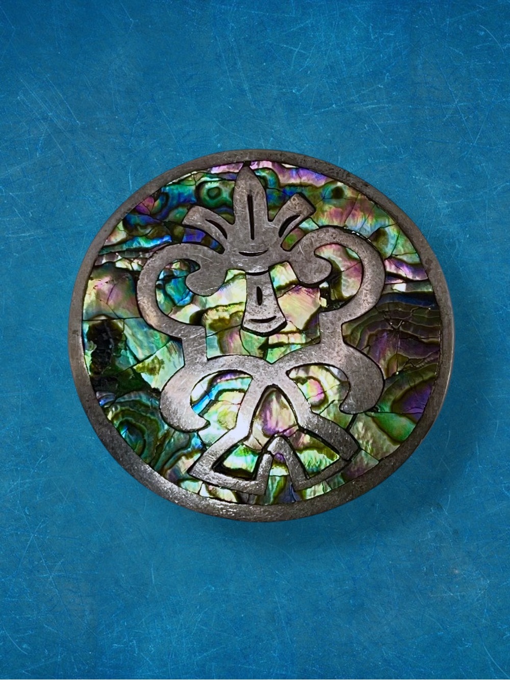 Vtg Iguala Gro MX Sterling Silver Abalone Inlay Figural Brooch Pendant